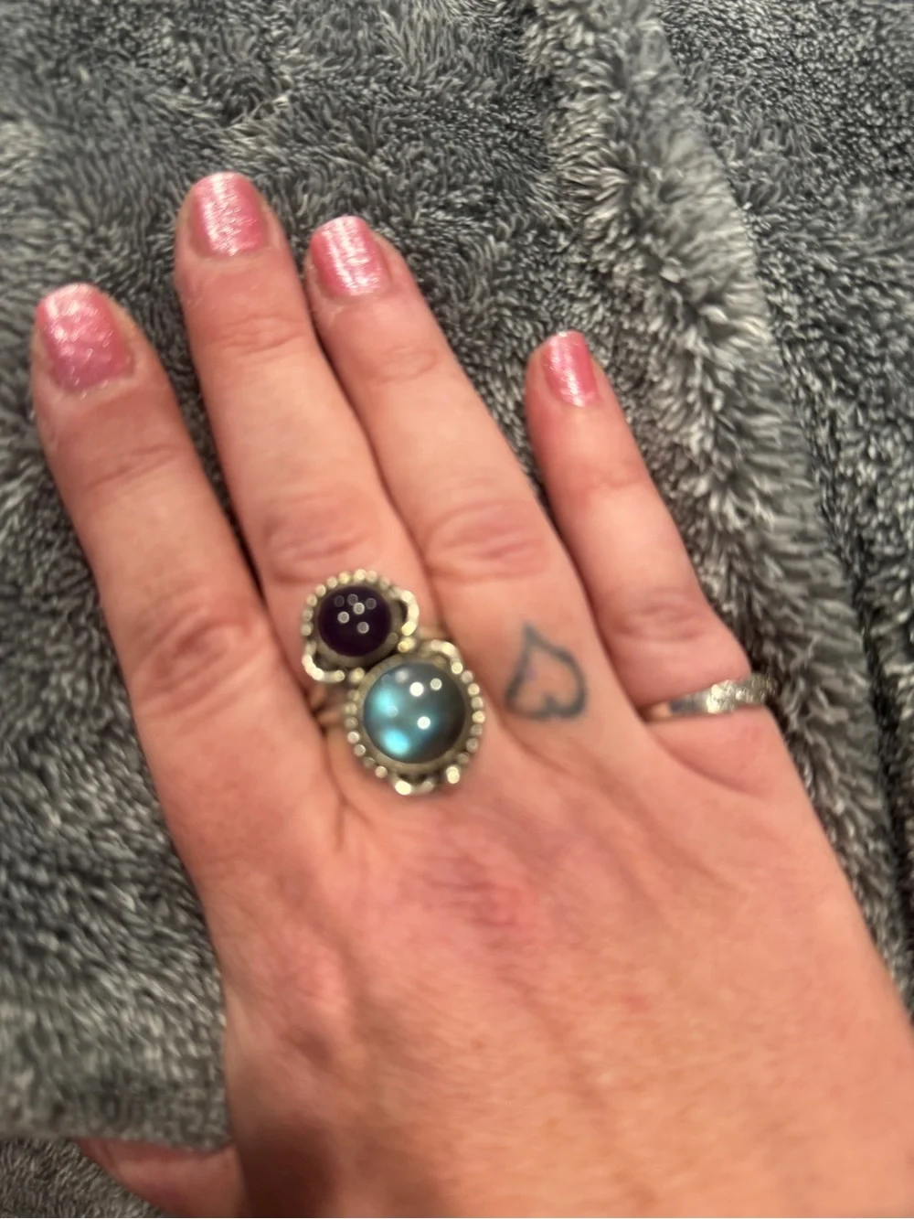 Source Unknown Sterling Silver Double Gemstone Ring - Blue & Purple